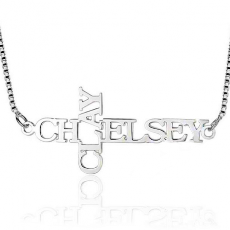 Cross double name necklace