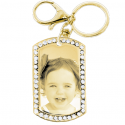 Dog tag clear zirconias keyring gold