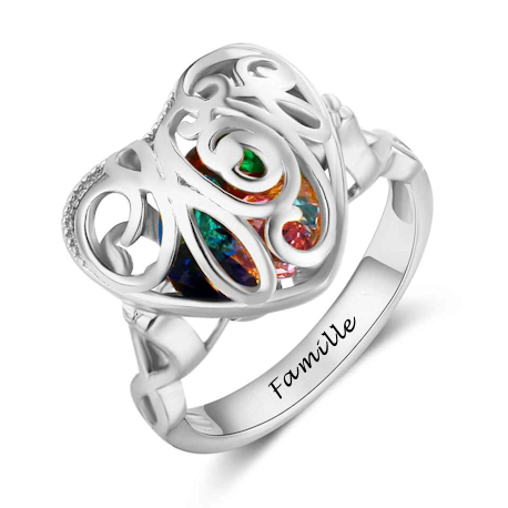 Family cage heart ring