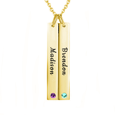 Drop bar name necklace yellow gold