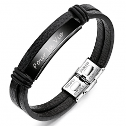 Leather black  stainless steel bracelet