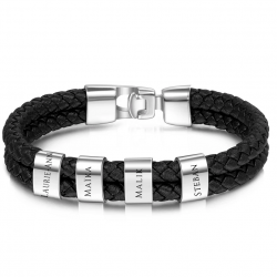Square leather bracelet silver-4