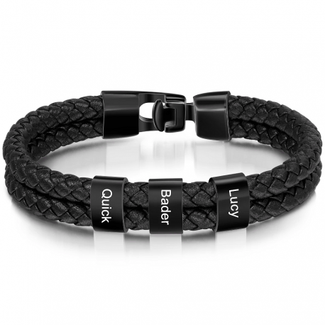 Square leather bracelet black-3