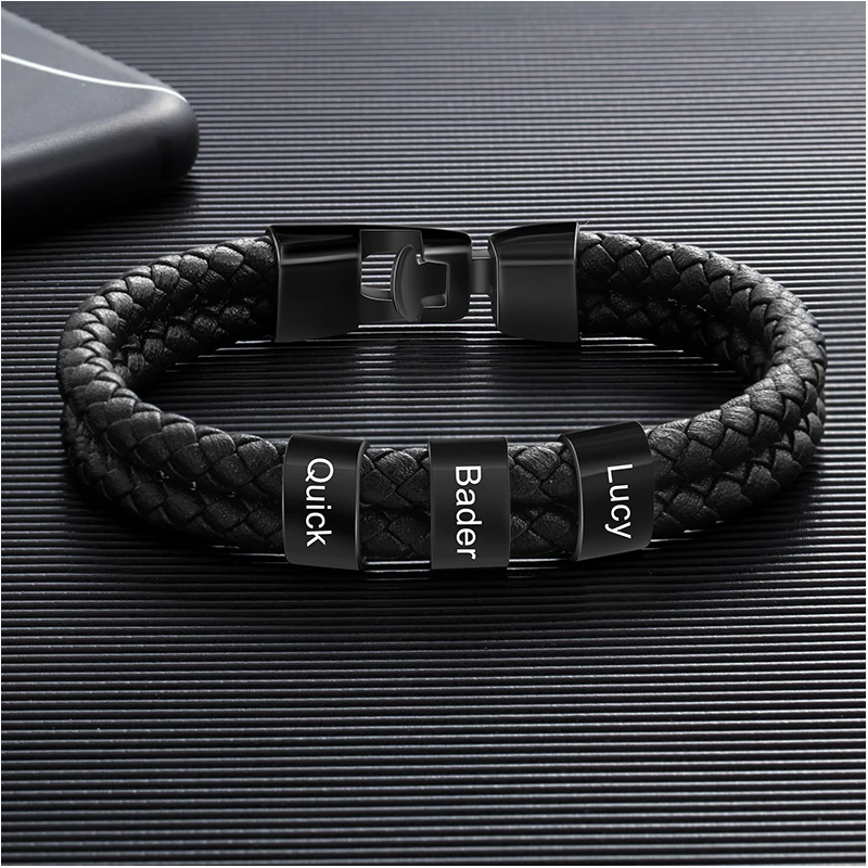 Square leather bracelet black-4