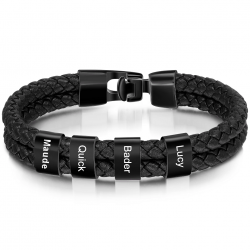 Square leather bracelet black-4