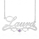 Triple hearts name necklace