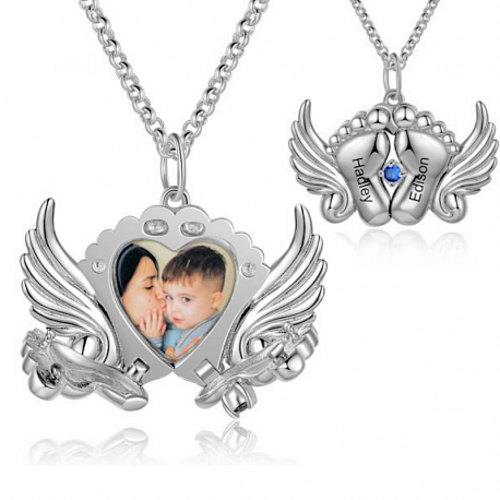 Sterling Silver baby feet Heart Photo locket